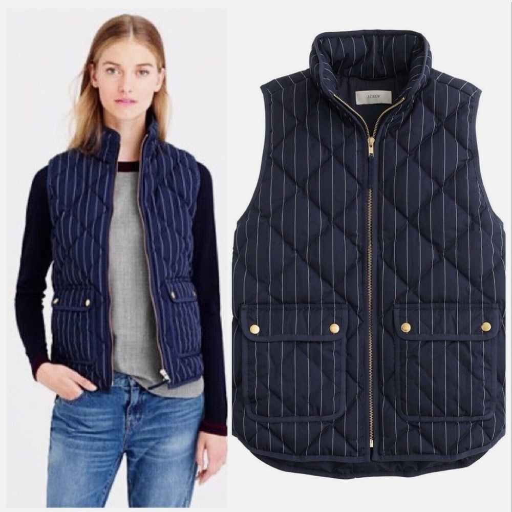 J. Crew Excursion Down Quilted Puffer Blue Stripe Vest Size S